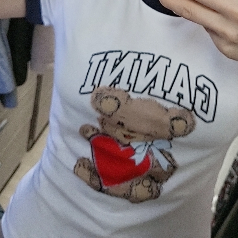 (W) Ganni Basic Jersey Bear T-Shirt White 착용 스타일