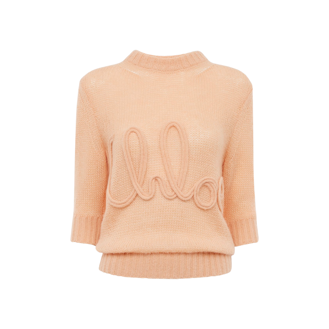 CH25UMP2674081L (W) Chloe Elbow Sleeve Logo Sweater in Alpaca Wool Silk Knit Peach Orange