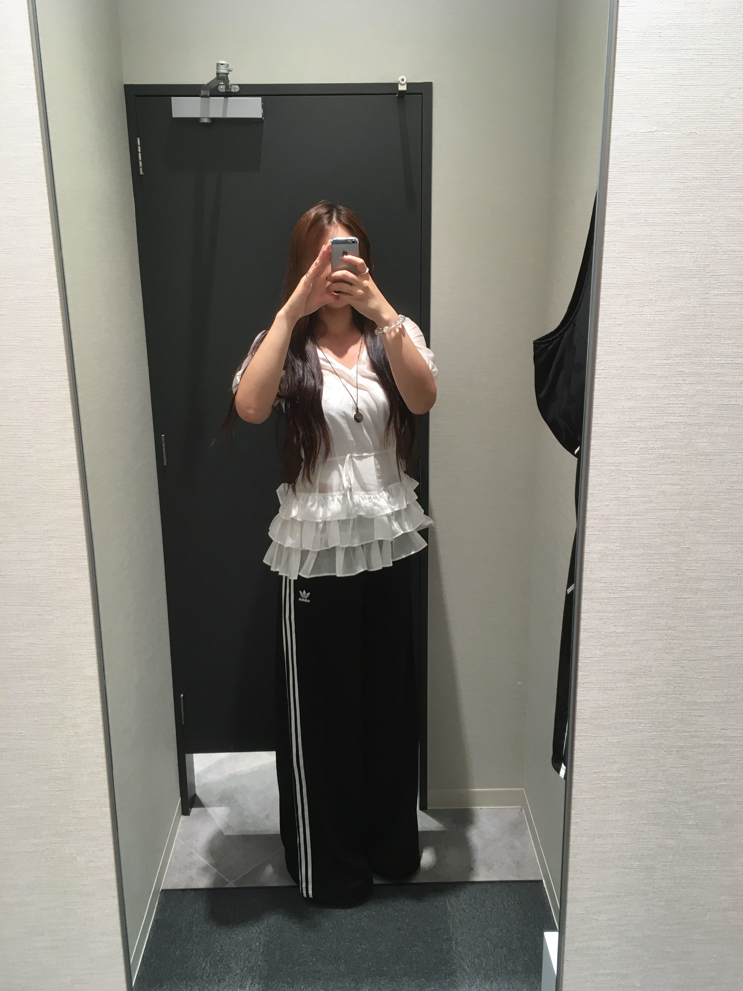 (W) Adidas Essentials 3-Stripes French Terry Wide Pants Black - KR Sizing 착용 스타일