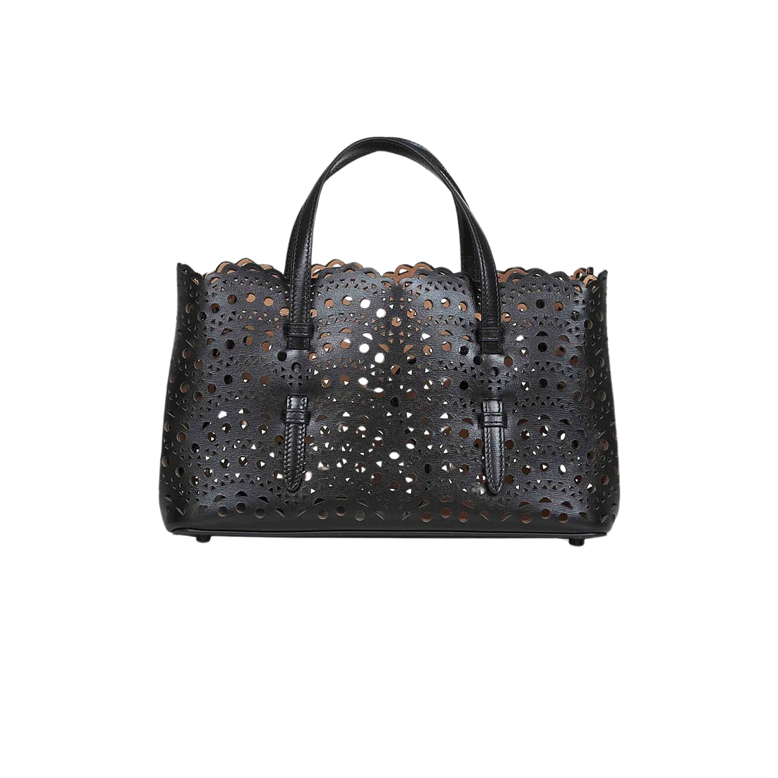 AA1S06726C0A44-999 Alaia Vienne Perforated Open Top Handbag Black