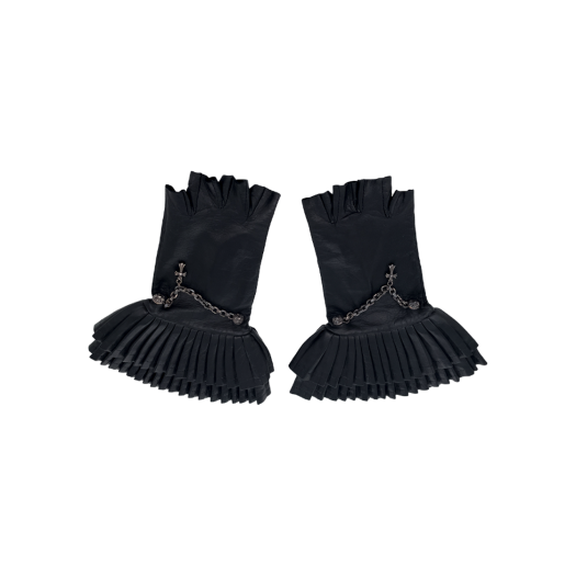 IT3NSP7SWEQE Chrome Hearts Pleated Leather Fingerless Gloves 65 Black