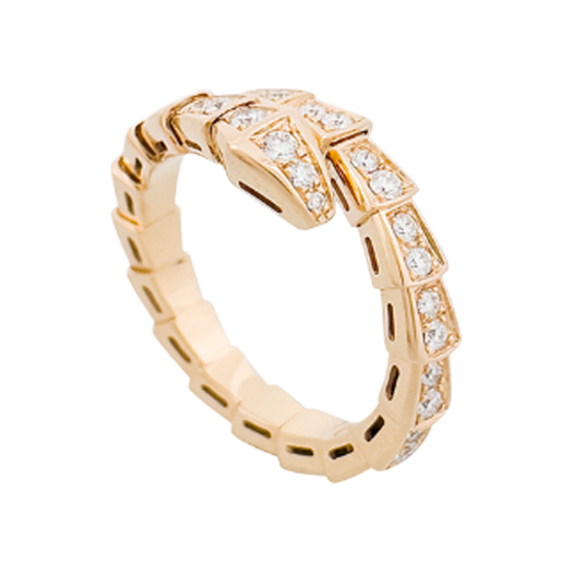 IT64MCSE3KVS Bulgari Serpenti Viper Ring L 18K Rose Gold Full Pave Diamond