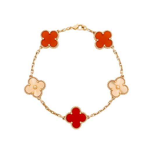 ITQ8UN63OSMV Van Cleef & Arpels Vintage Alhambra 5 Motifs Bracelet 18K Rose Gold Guilloche/Carnelian