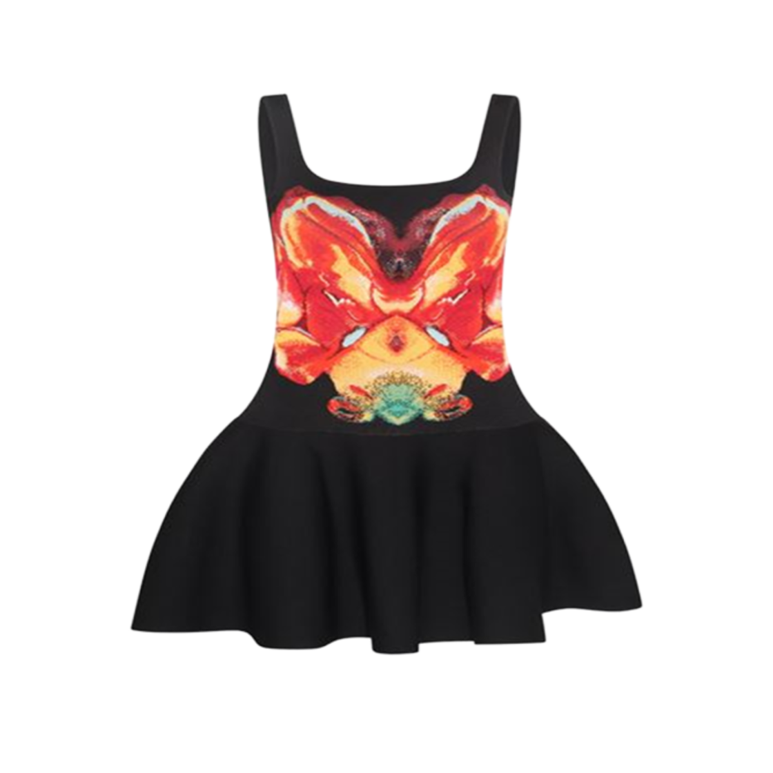 (W) 알렉산더 맥퀸 오키드 프린트 드레스 블랙((W) Alexander McQueen Orchid Print Dress Black)