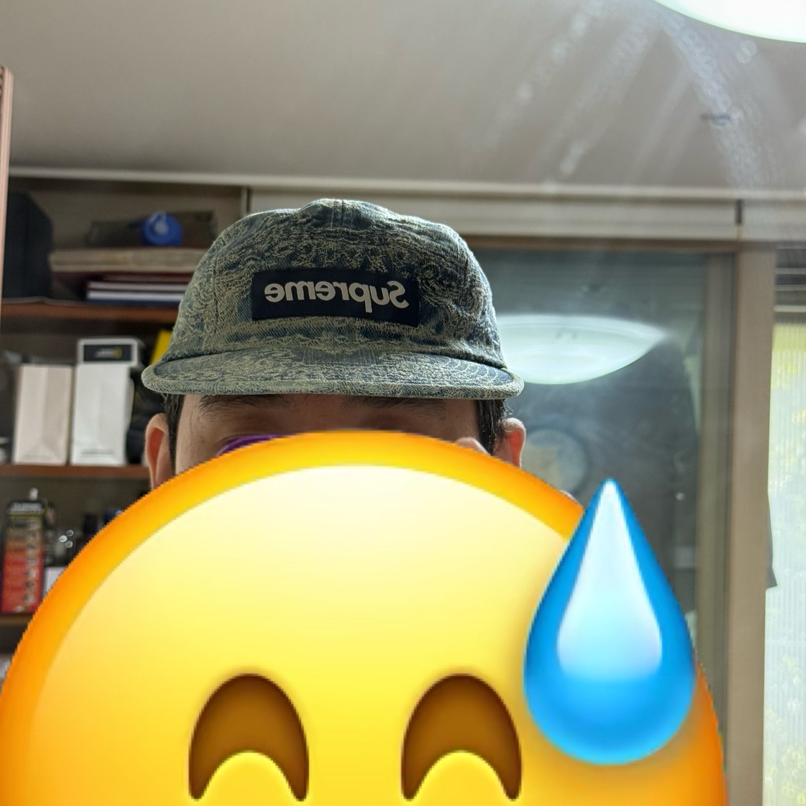 Supreme AOI Embroidered Camp Cap Black - 25SS, Supreme Bandana Jacquard Denim Camp Cap Blue - 25SS 착용 스타일 - 8