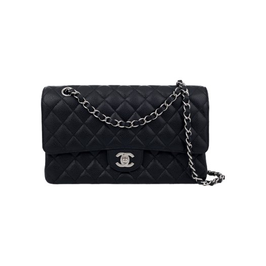 ITW32UVJUCED Chanel Classic Medium Black Silver Caviar