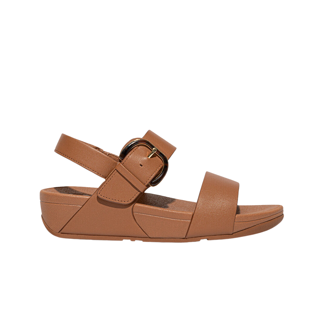 (W) 핏플랍 루루 레진 버클 레더 백 스트랩 샌들 딥 탄((W) FITFLOP Lulu Resin Buckle Leather Back Strap Sandal Deep Tan)