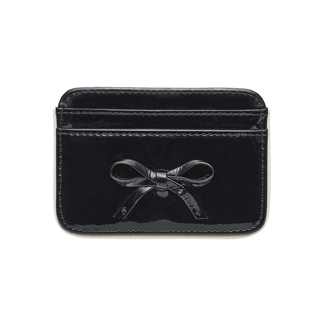 L08E5170401 Le Masque Ribbon Piping Cowhide Card Wallet Black