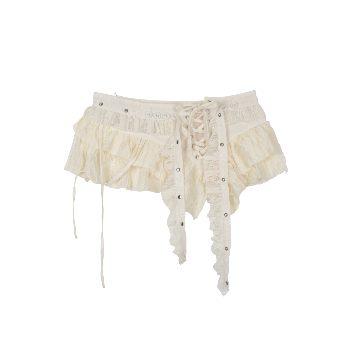 베이컨트 아카이브 릴리 레이스 레이어드 미니 스커트 아이보리(Vacant Archive Lilly Lace Layered Mini Skirt Ivory)