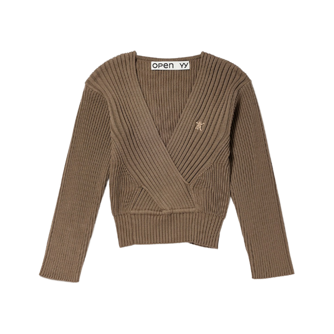 (W) 오픈 Yy 크리스 크로스 립드 풀오버 웜 그레이((W) Open Yy Criss Cross Ribbed Pullover Warm Gray)