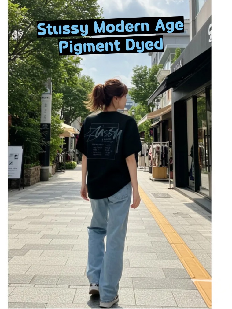 Stussy Modern Age Pigment Dyed T-Shirt Black 착용 스타일