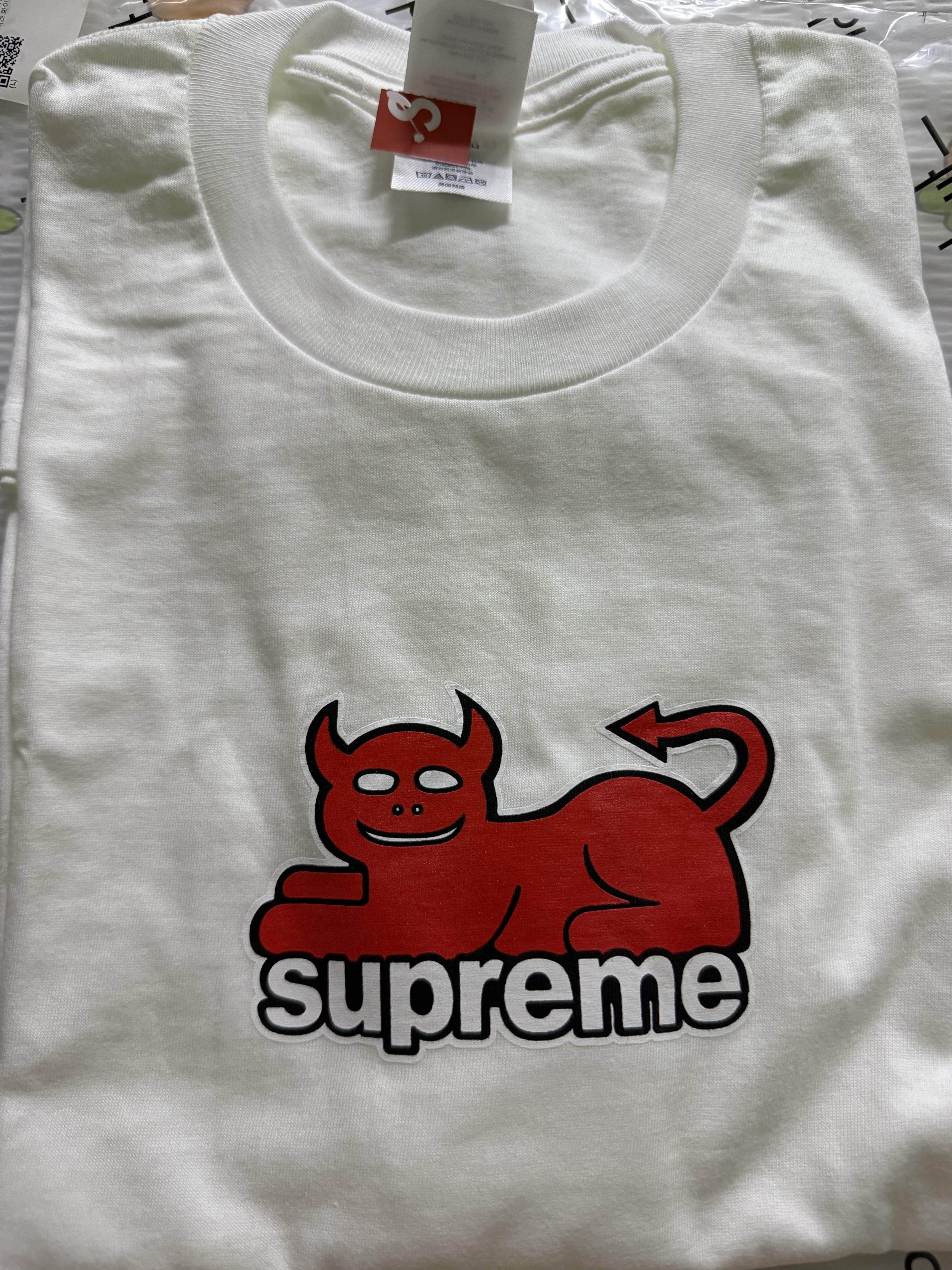 Supreme x Toy Machine Devil Cat T-Shirt White - 24SS 착용 스타일