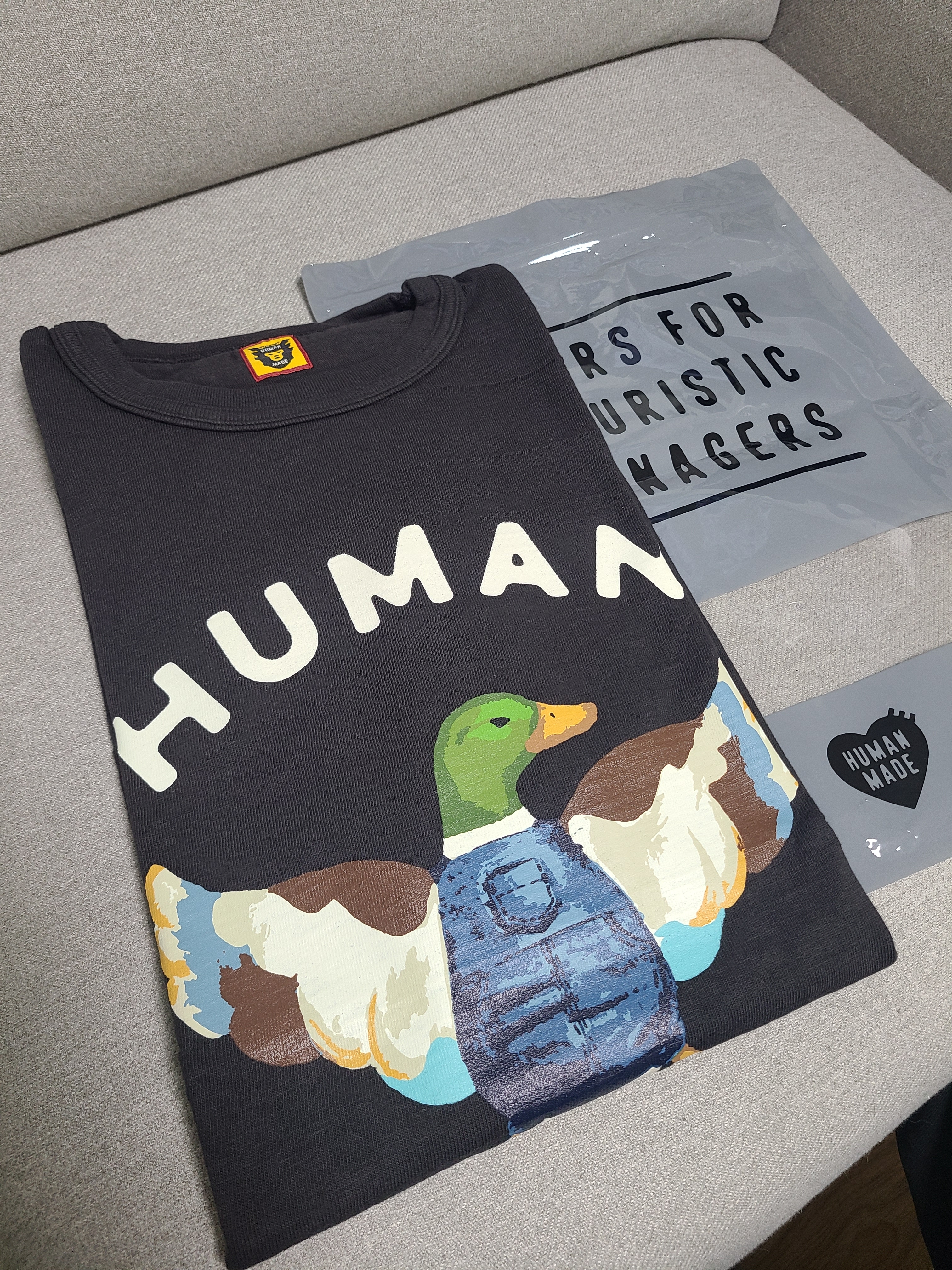 Human Made Graphic T-Shirt #13 Black, Play Comme des Garcons x K-Way Full Zip Jacket Navy 착용 스타일 - 3