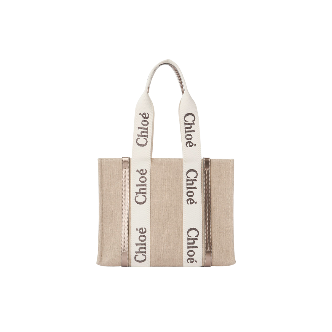 CHC25SS383O81074 Chloe Woody Tote Bag in Linen Leather Shiny Grey