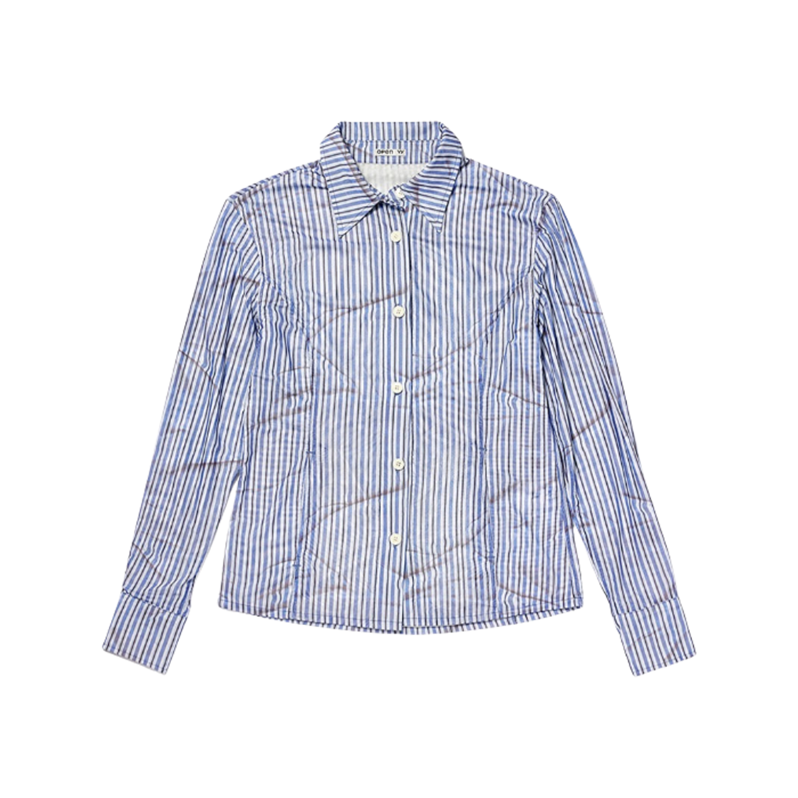 (W) 오픈 Yy 더블 메쉬 프린트 셔츠 블루((W) Open Yy Double Mesh Print Shirt Blue)