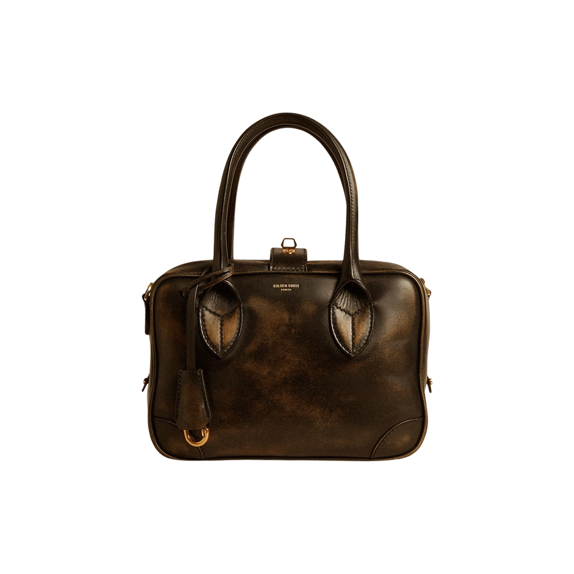 GWA00470-A000715-90100 Golden Goose Gold Detail Distressed Leather Vita Bag Black