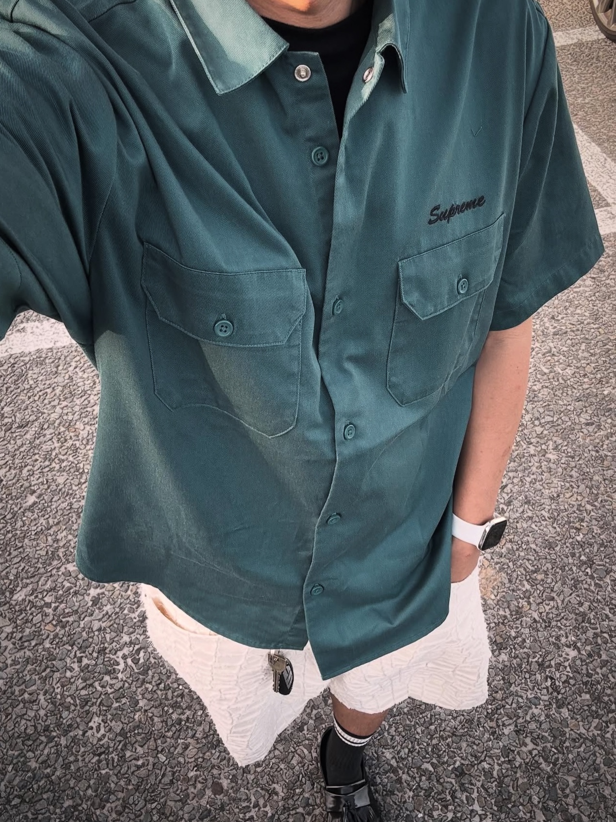 Supreme Rhinestone Pin Up S/S Work Shirt Work Green - 25SS 착용 스타일 - 1
