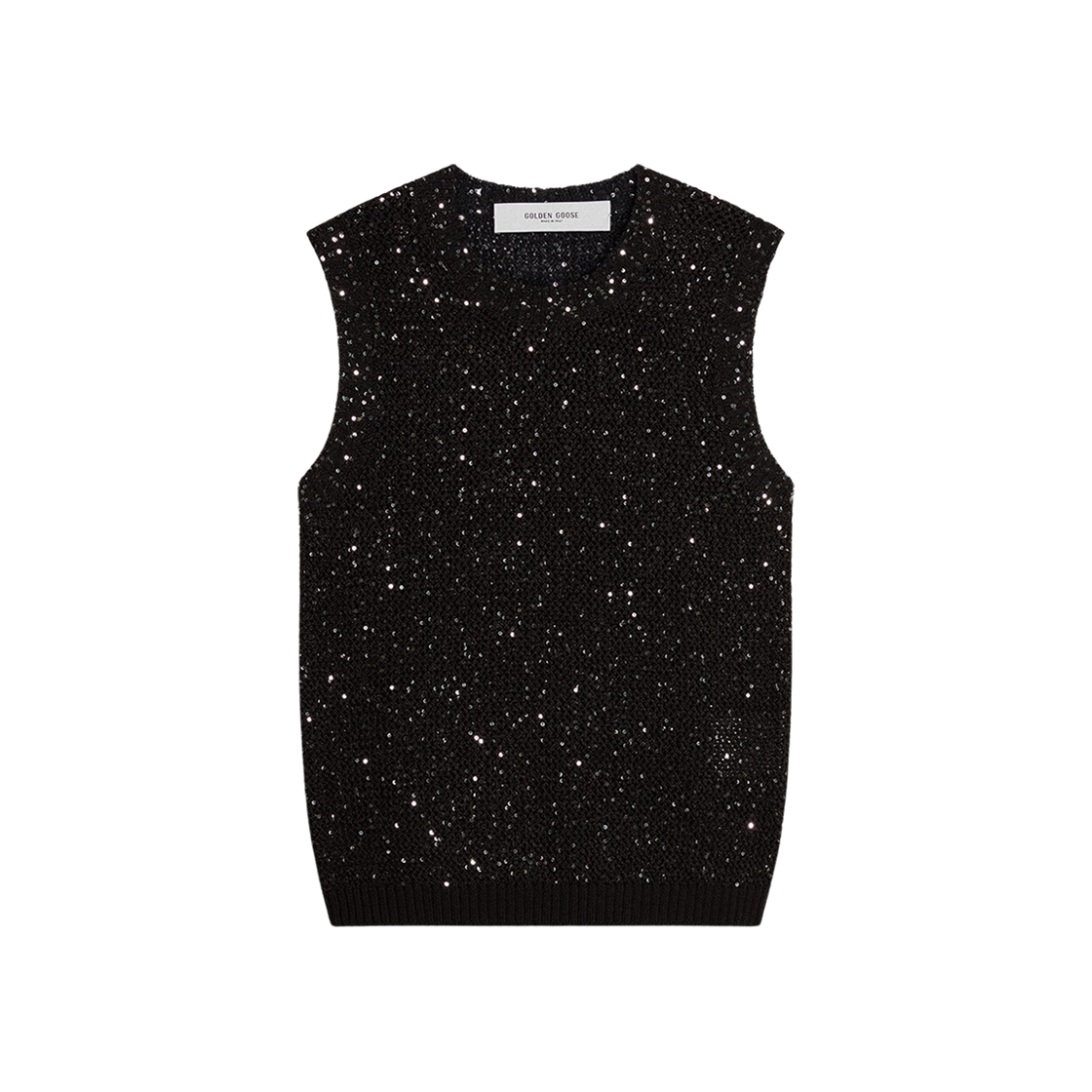 (W) 골든구스 시퀸 컨트래스팅 디테일 메쉬 니트 탑 블랙((W) Golden Goose Sequin Contrasting Detail Mesh Knit Top Black) - 1