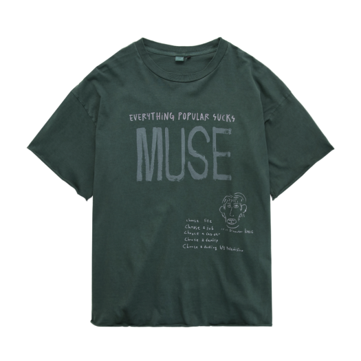 PG5OTS2094G0 Polyteru 1011 Lettering Muse 1/2 Tee Raw Cut Green