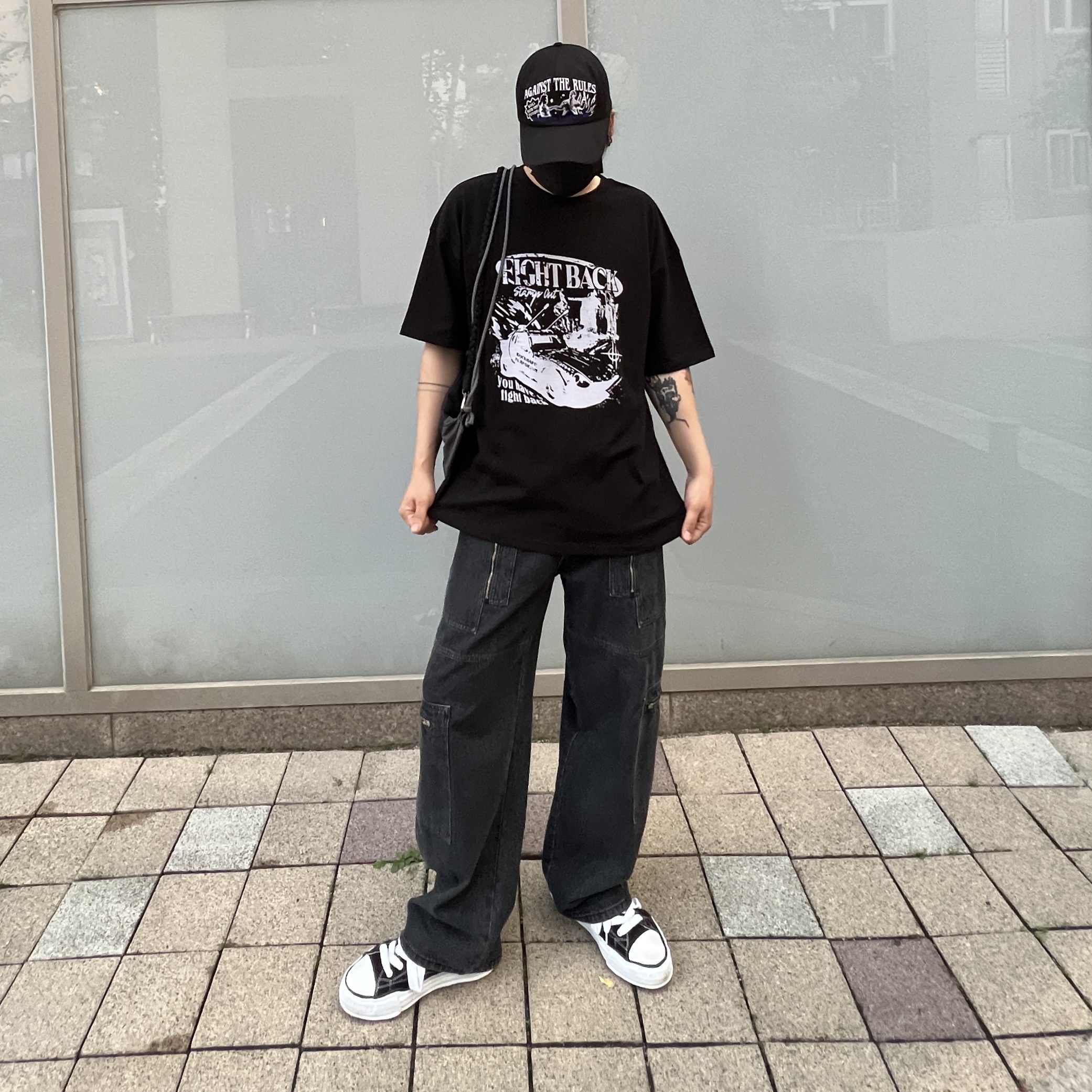 Fight Back T-Shirt Black, Maison Mihara Yasuhiro Peterson OG Sole Canvas Low Sneakers Black 착용 스타일