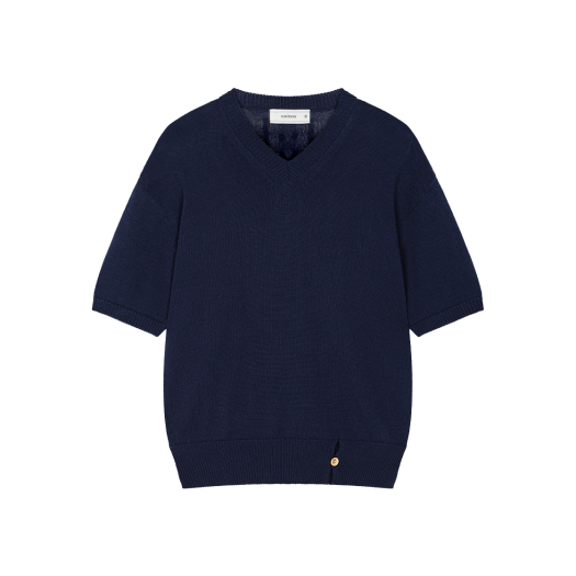 Waviness25208 Waviness High Tide V-Neck Half Knit Deep Navy