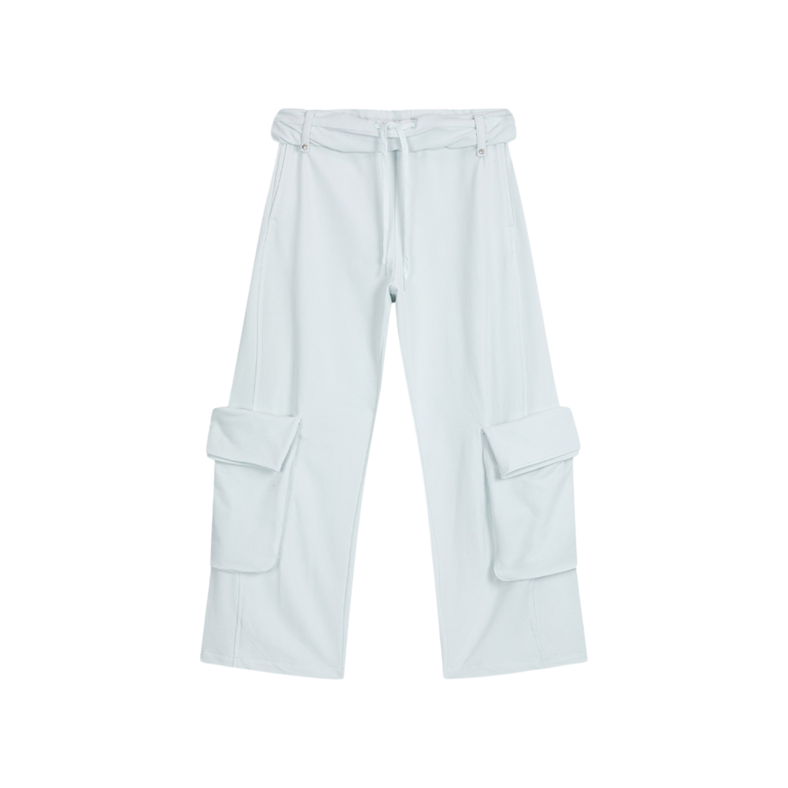 오픈 Yy 롤드 웨이스트 스웨트 카고 팬츠 민티 화이트(Open Yy Rolled Waist Sweat Cargo Pants Minty White)