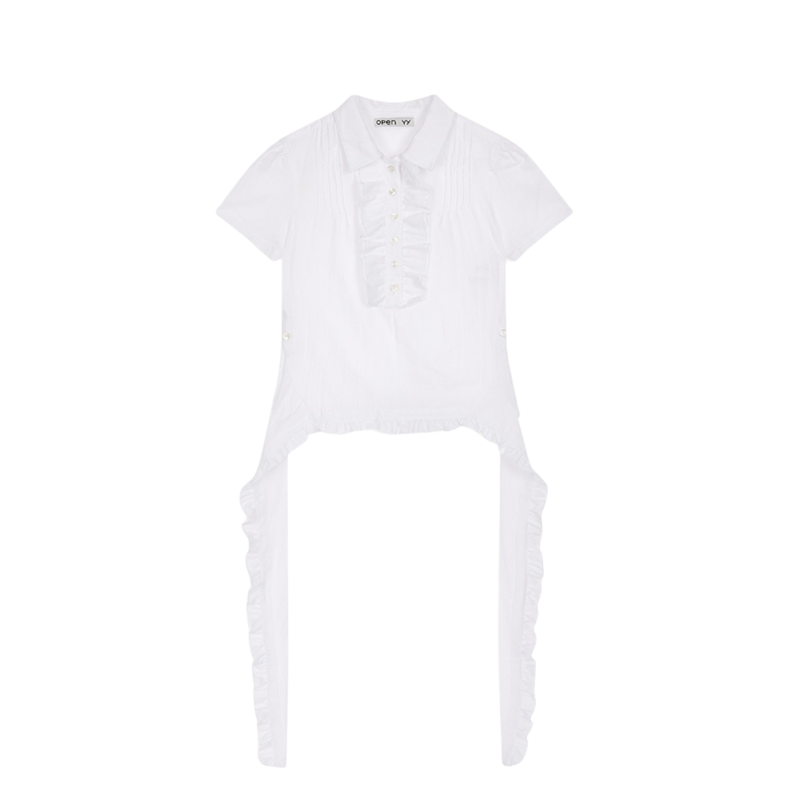 - (W) Open Yy Ruffle Polo Shirt White