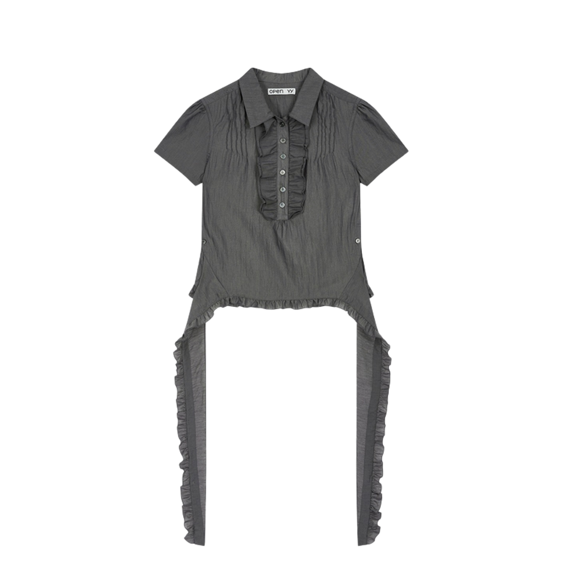 W) 오픈 Yy 러플 폴로 셔츠 차콜 | Open Yy | KREAM