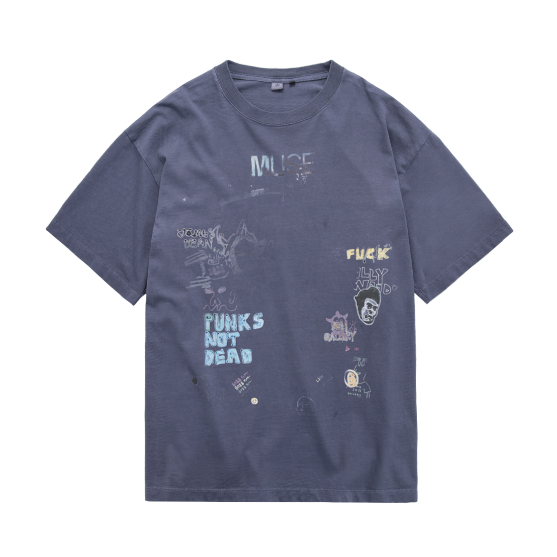 폴리테루 1011 두들 1/2 티 워시드 네이비(Polyteru 1011 Doodle 1/2 Tee Washed Navy)
