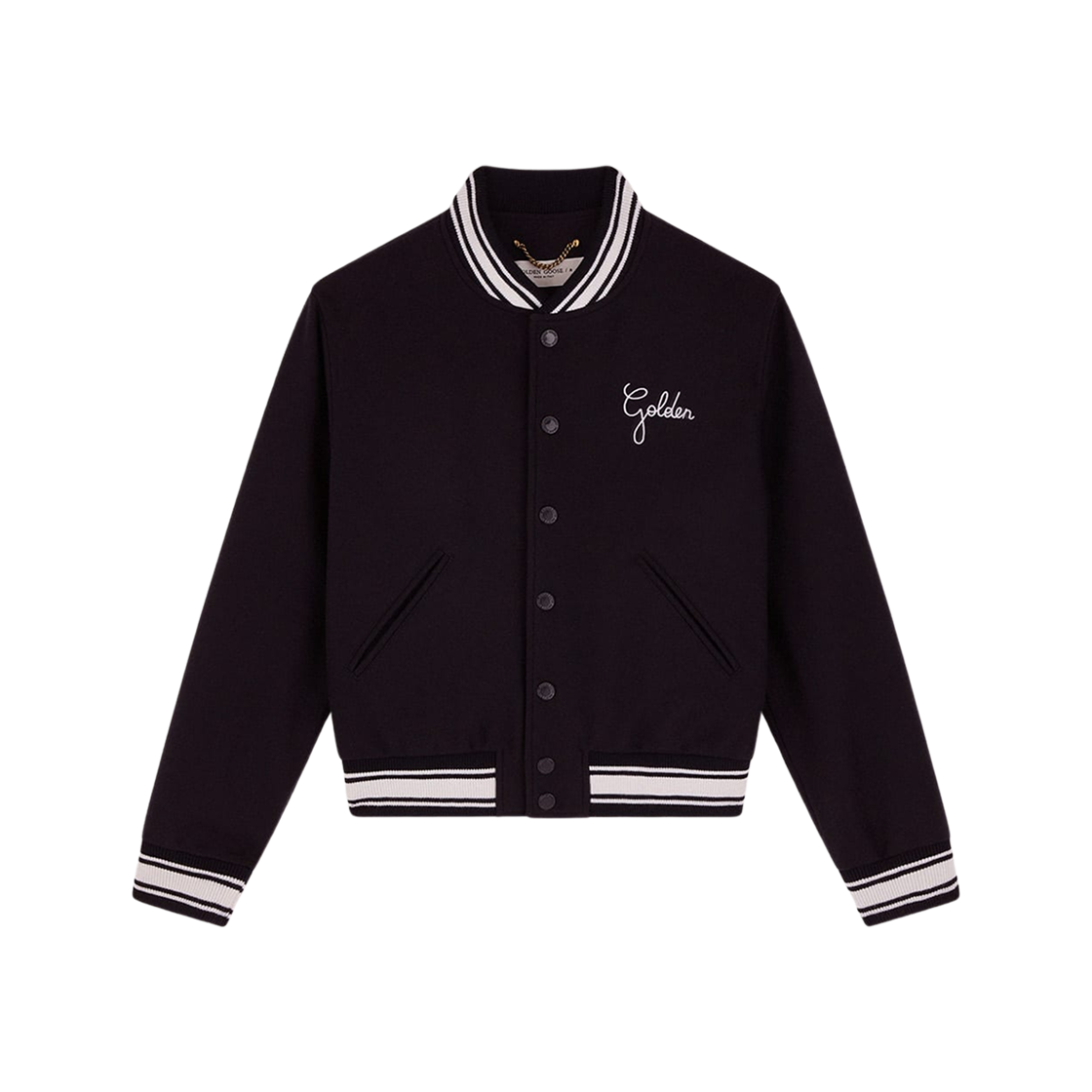 (W) 골든구스 화이트 디테일 울 봄버 자켓 다크 블루((W) Golden Goose White Detail Wool Bomber Jacket Dark Blue)
