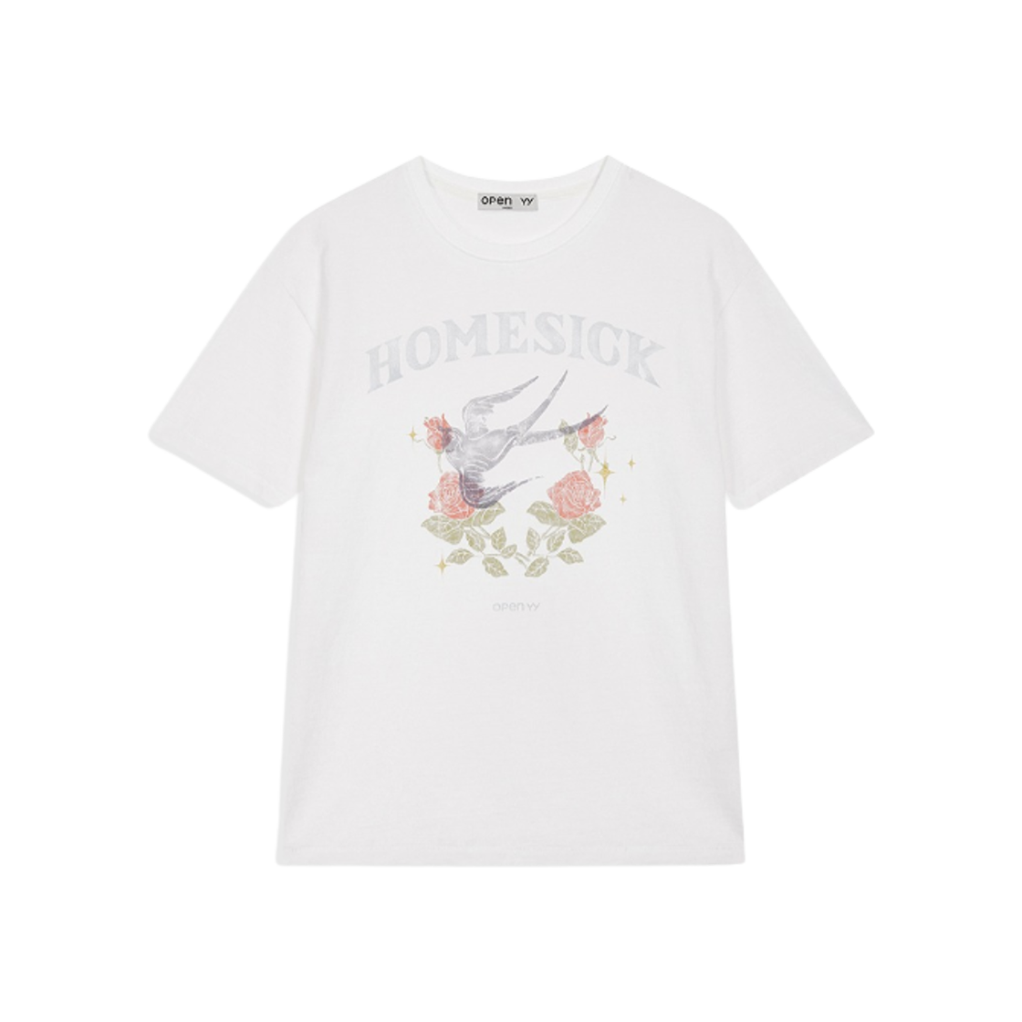 (W) 오픈 Yy 로즈 스왈로우 티셔츠 화이트((W) Open Yy Rose Swallow T-Shirt White)