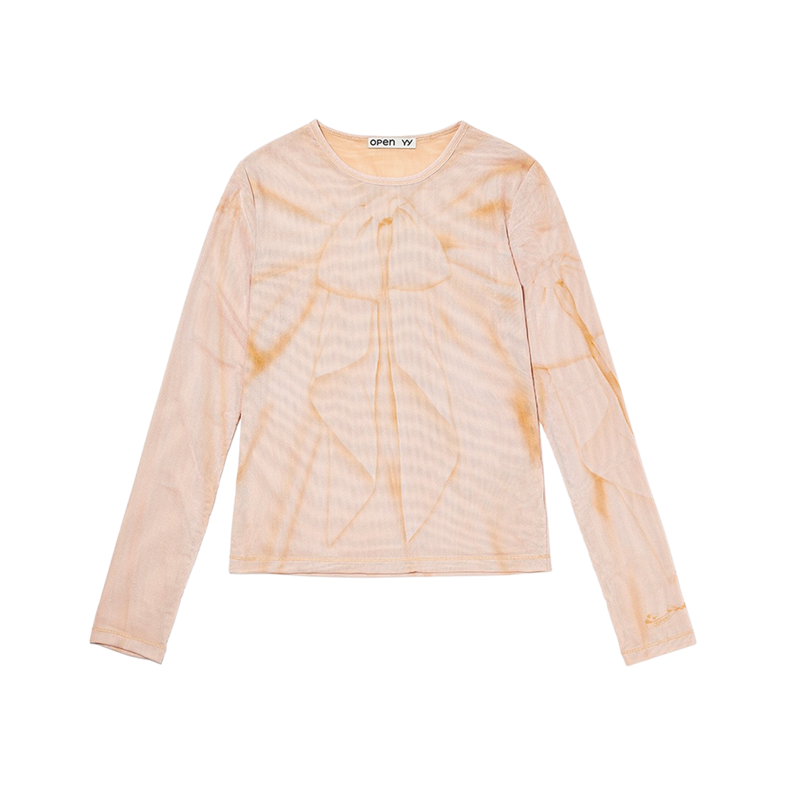 (W) 오픈 Yy 리본 메쉬 프린트 탑 살몬((W) Open Yy Ribbon Mesh Print Top Salmon)