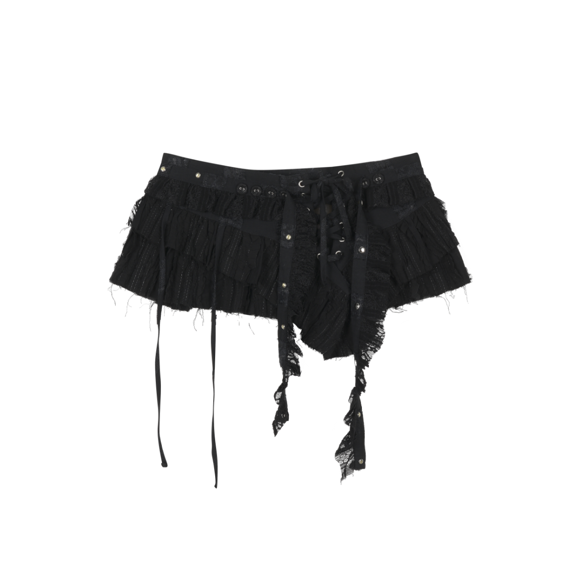 VAK252SK003 Vacant Archive Lilly Lace Layered Mini Skirt Black