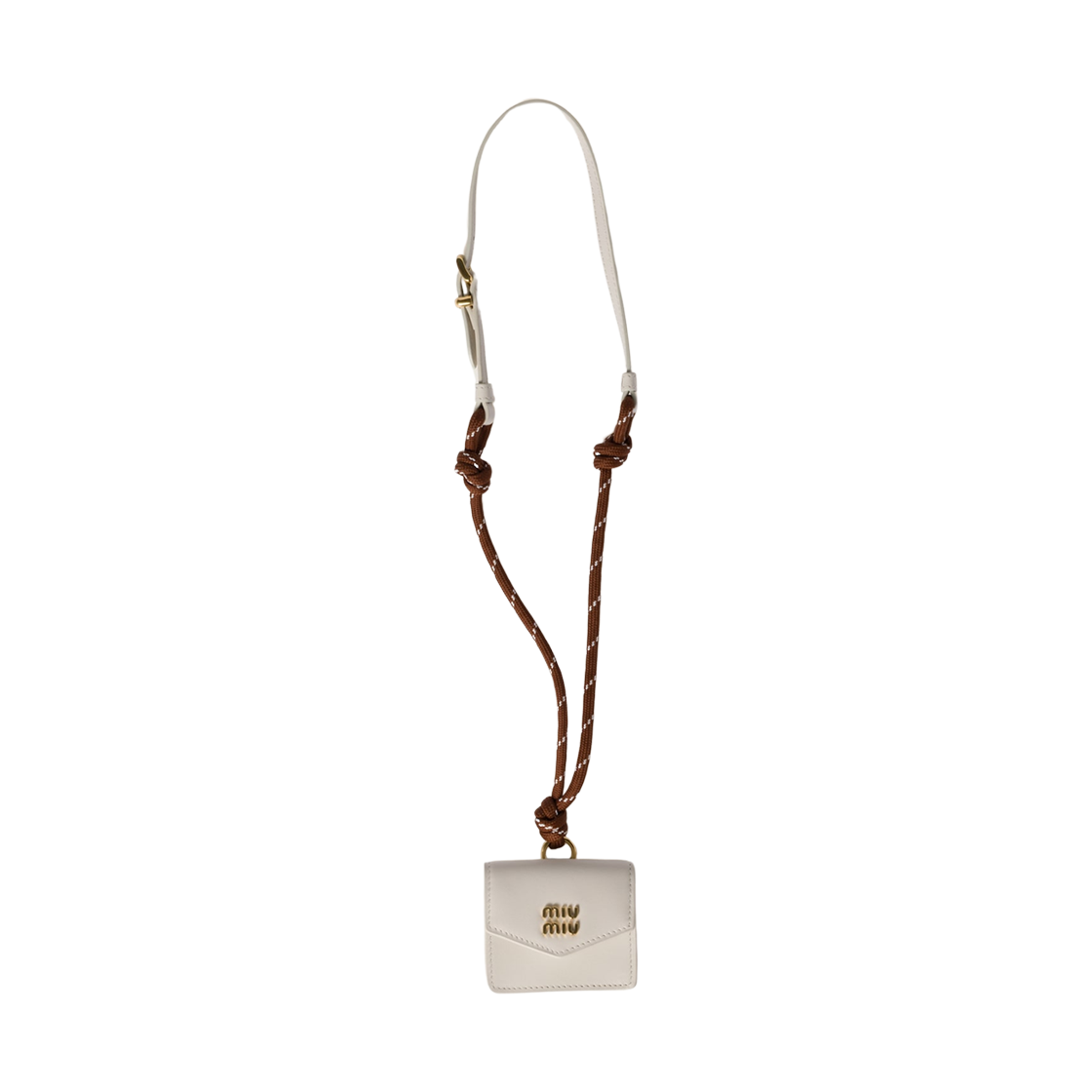 5TL515-ACRT-F0KMH Miu Miu Leather Cord Trick Tobacco Chalk White