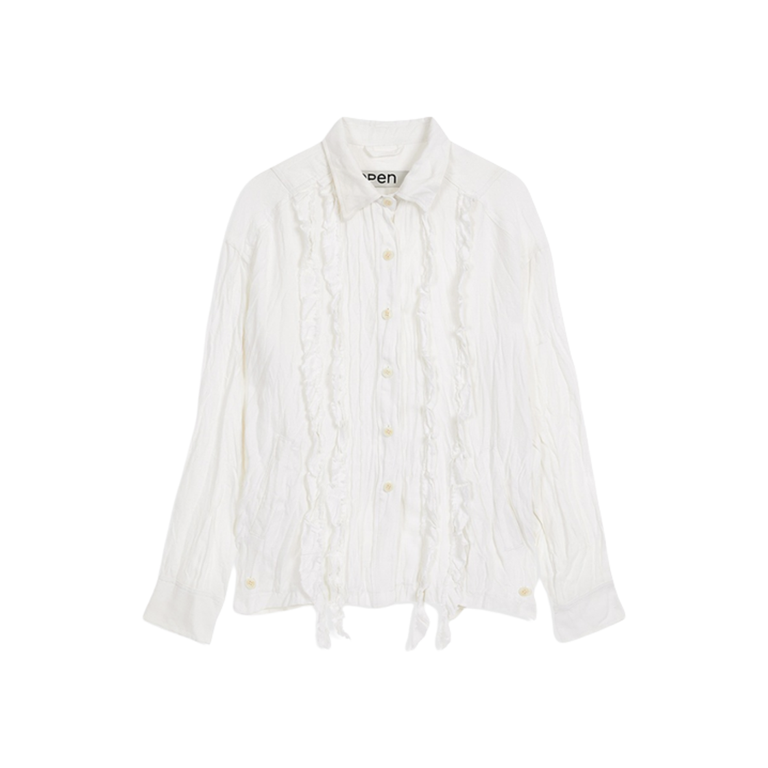 - (W) Open Yy Crinkled Ruffle Shirt White