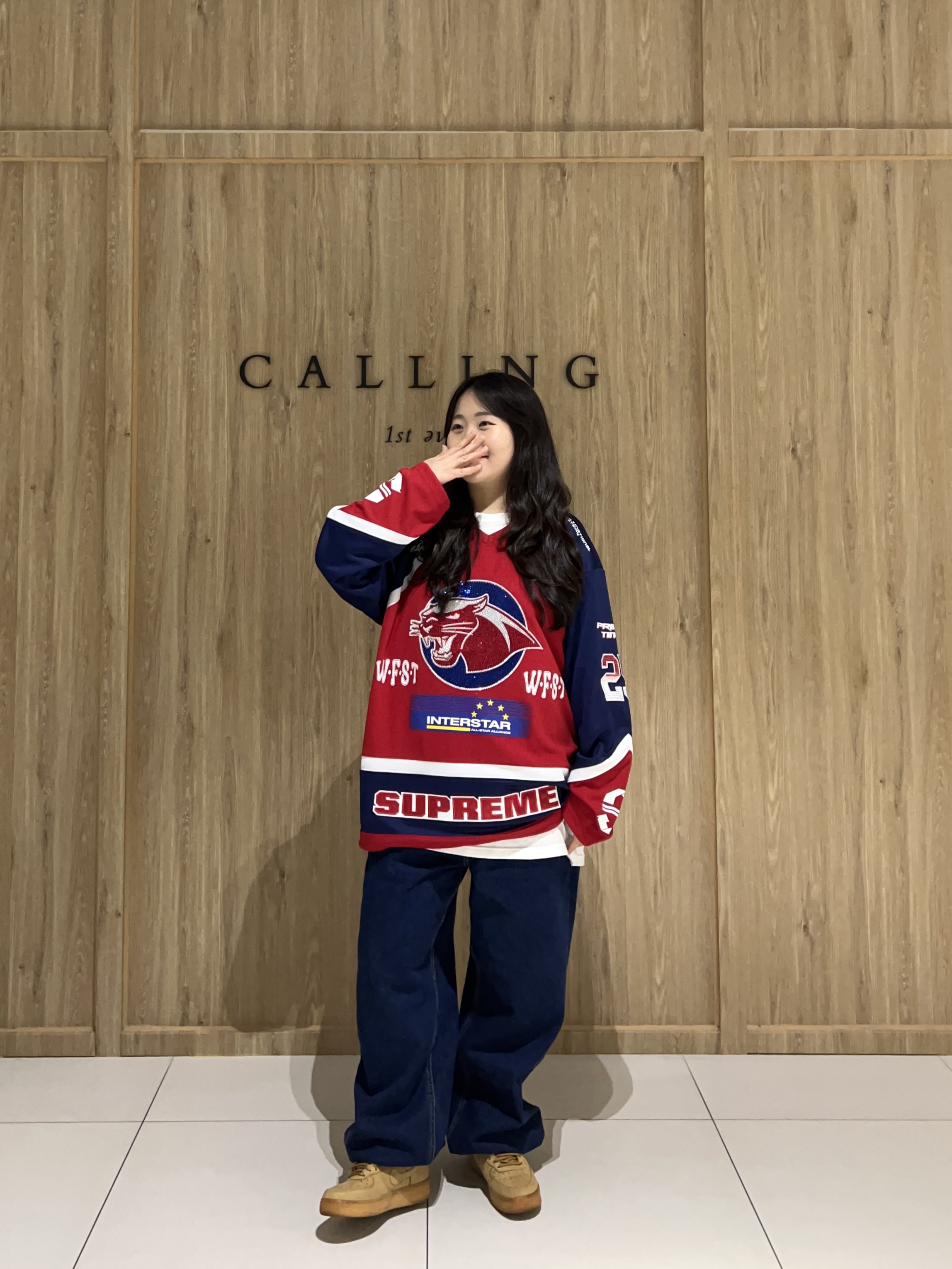 Supreme Rhinestone Hockey Jersey Red - 25SS, Nike Air Force 1 High Flax 착용 스타일