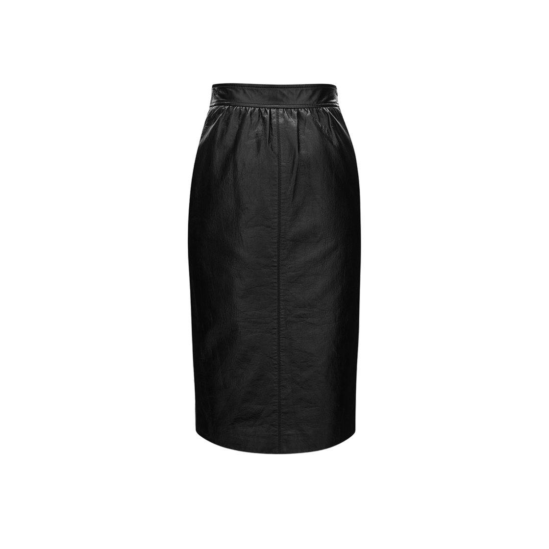 760867-YCOF2-1000 (W) Saint Laurent Pencil Skirt in Shiny Leather Black
