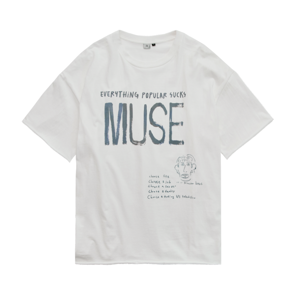 폴리테루 1011 레터링 뮤즈 1/2 티 로우 컷 유즈드 화이트(Polyteru 1011 Lettering Muse 1/2 Tee Raw Cut Used White)