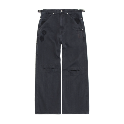 PG5OPT0401BQ Polyteru 1011 Cross Patched Pants Striped Black (Cut Off Knee)