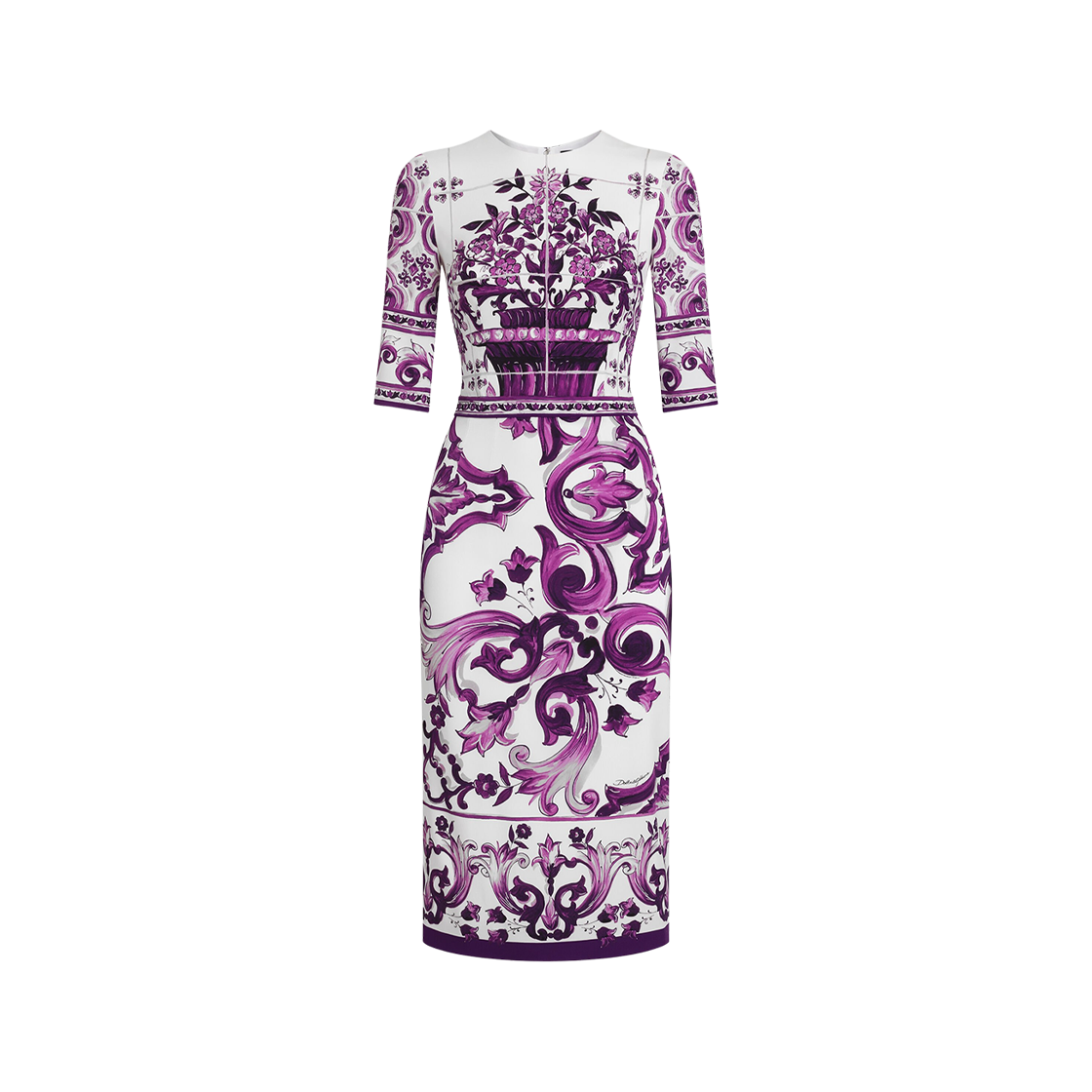 F6EAJTHPAELIP3TN (W) Dolce & Gabbana Majolica Print Charmeuse Dress Multicolor