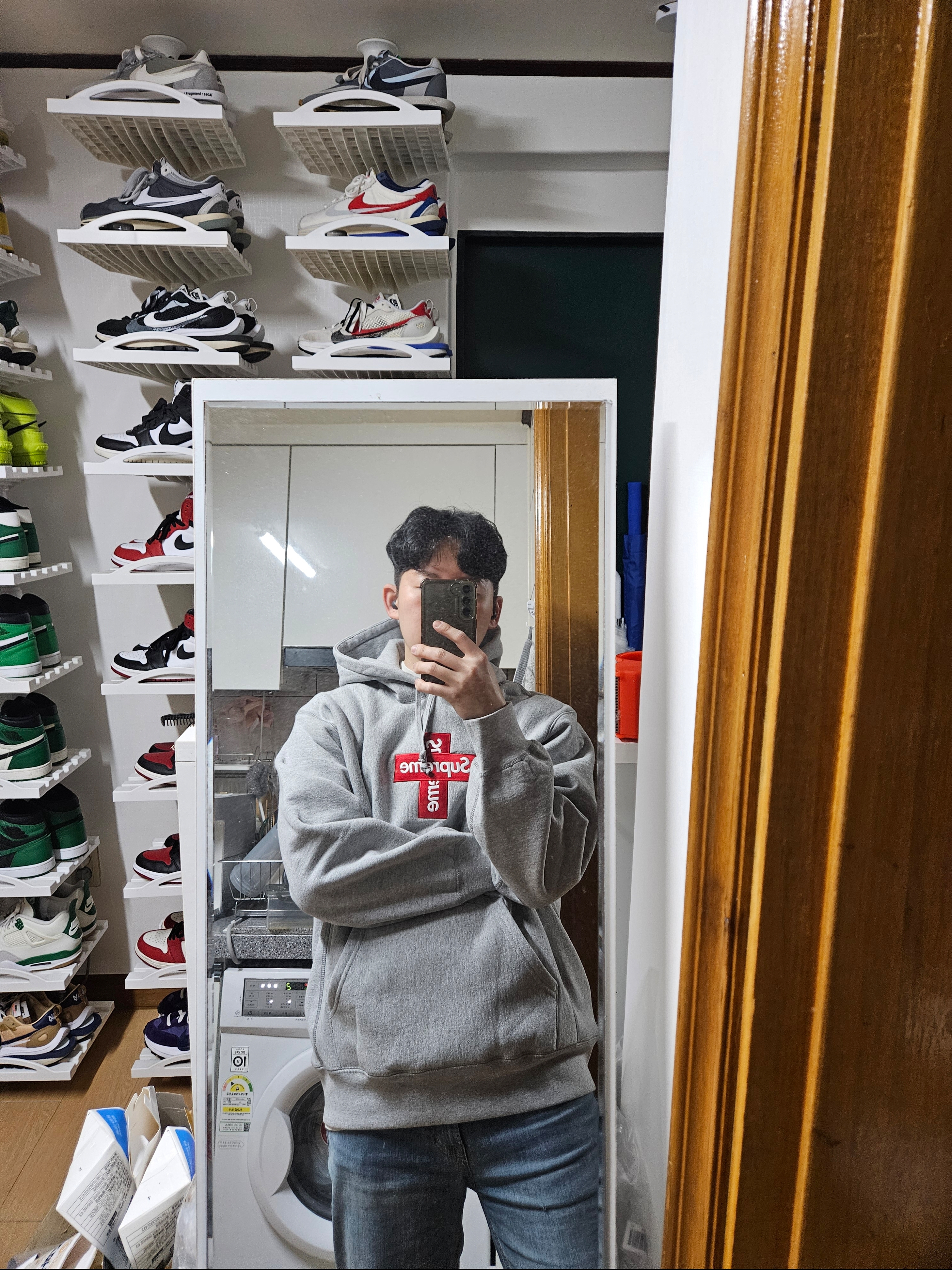 Supreme Cross Box Logo Hooded Sweatshirt Heather Grey - 20FW 착용 스타일