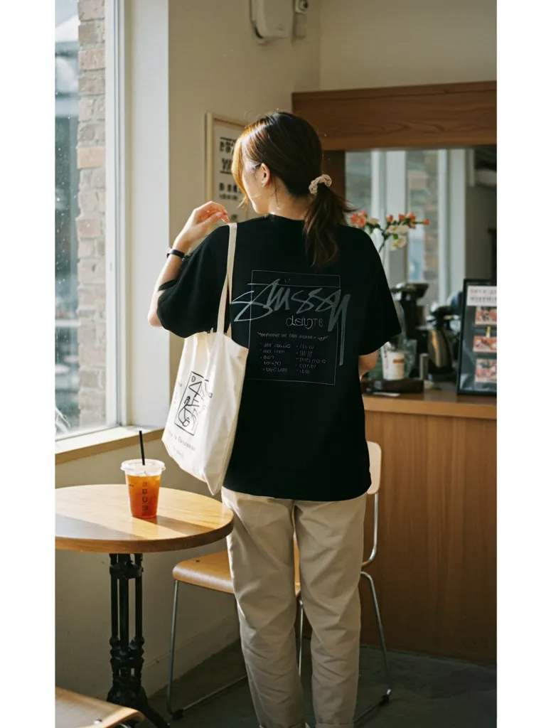 Stussy Modern Age Pigment Dyed T-Shirt Black 착용 스타일