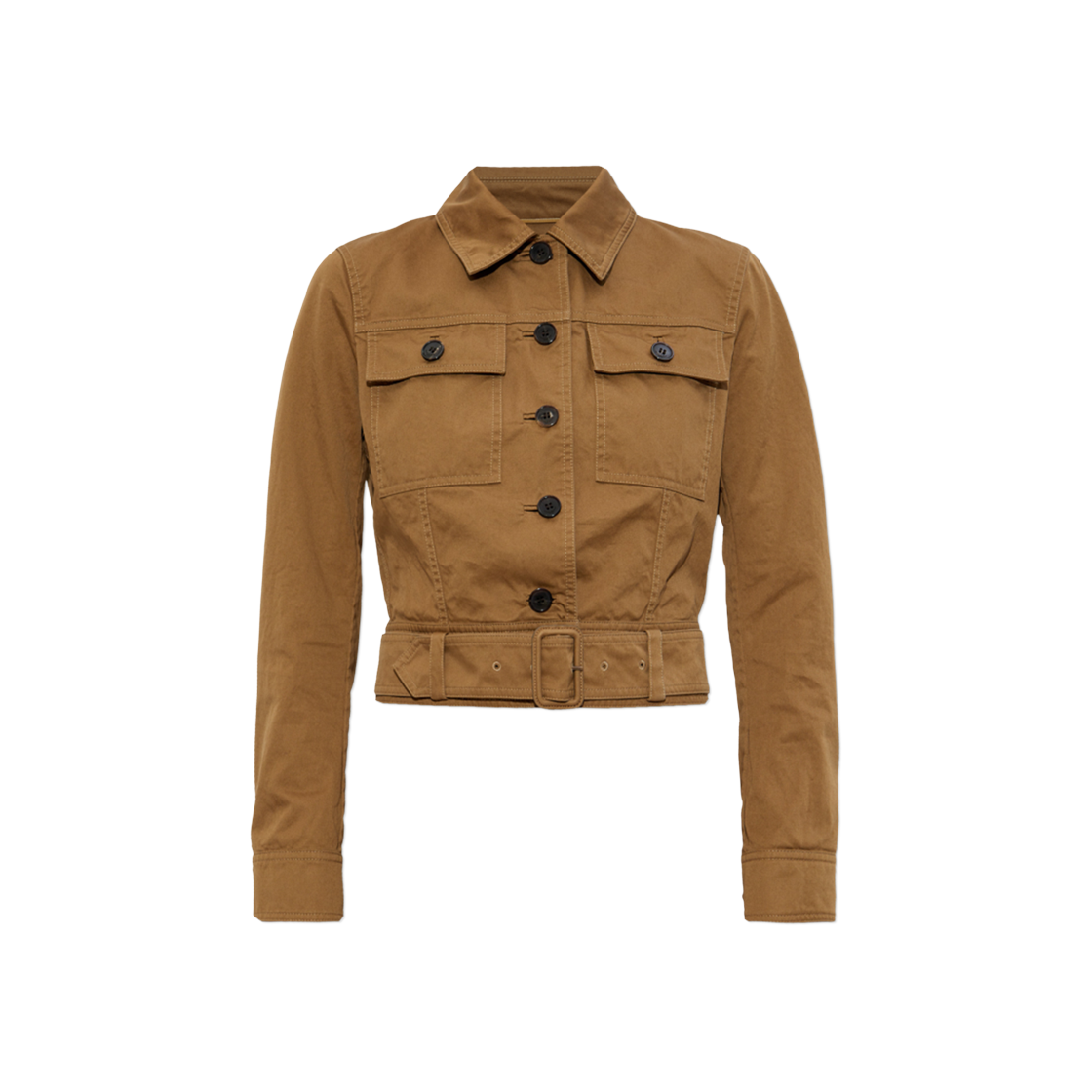 818404-Y04VY-2100 (W) Saint Laurent Cropped Jacket in Cotton Serge Brown