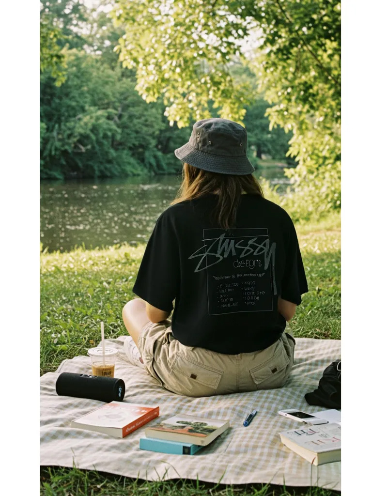 Stussy Modern Age Pigment Dyed T-Shirt Black 착용 스타일