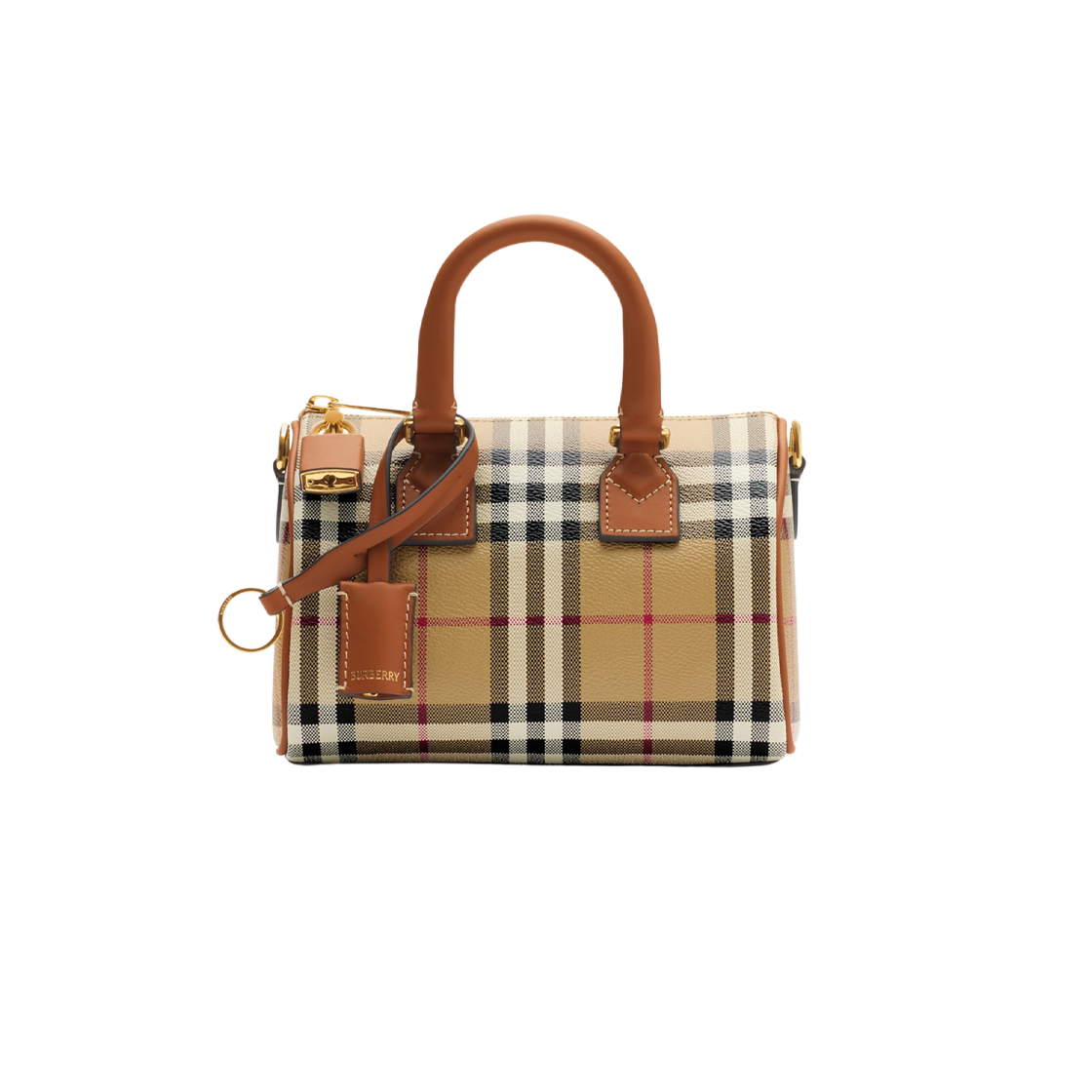 버버리 미니 체크 볼링 백 아카이브 베이지 브라이어 브라운(Burberry Mini Check Bowling Bag Archive Beige Briar Brown)