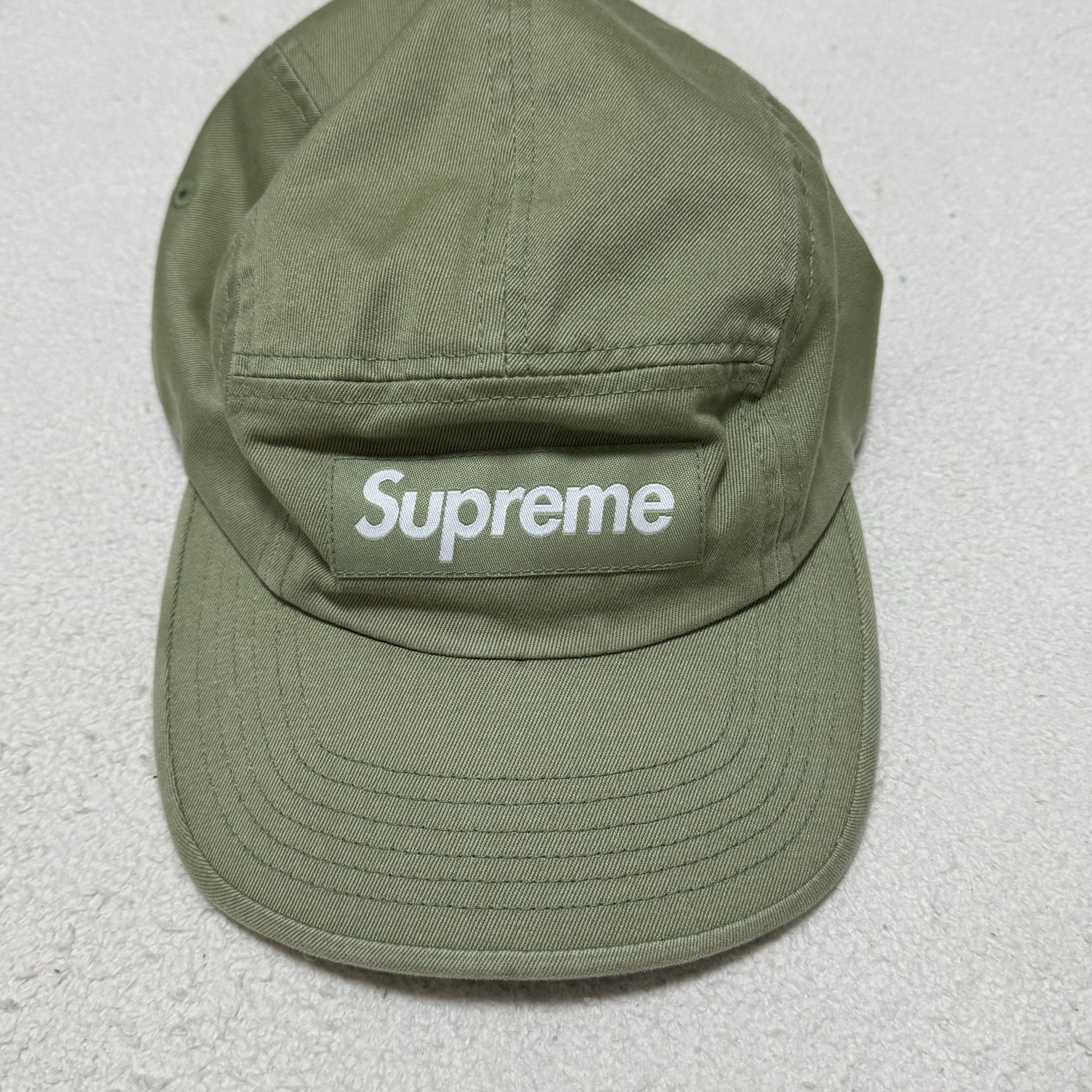 Supreme Washed Chino Twill Camp Cap Light Olive - 24SS 착용 스타일