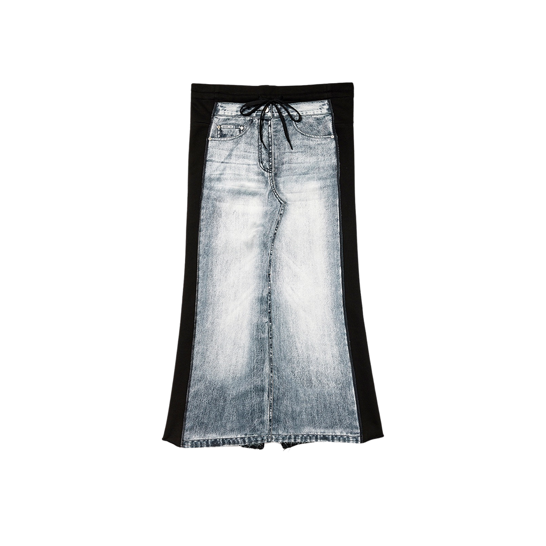 (W) 오픈 Yy 프론트 진 이펙트 저지 스커트 블랙((W) Open Yy Front Jean Effect Jersey Skirt Black)