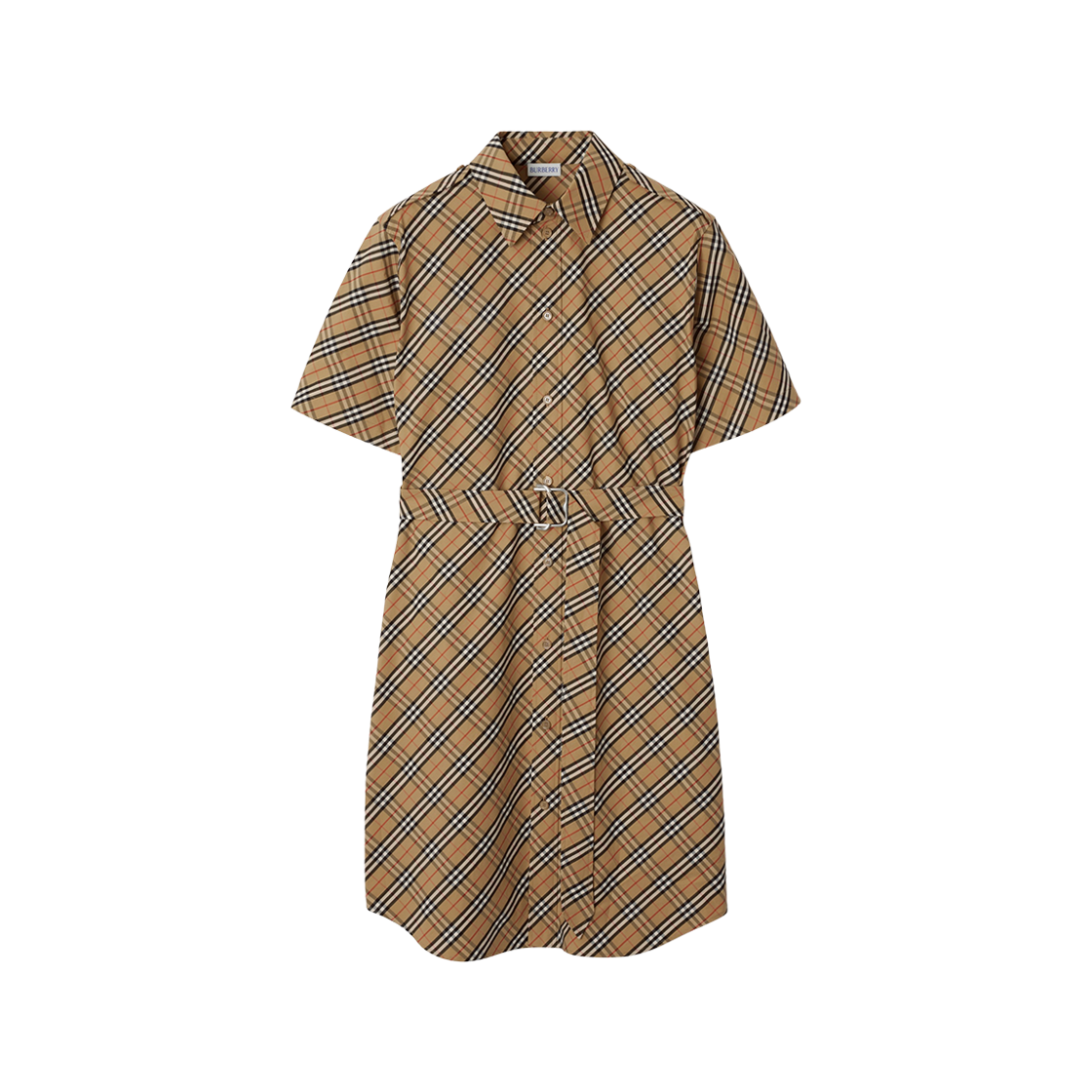 8106067 (W) Burberry Check Cotton Shirt Dress Sand