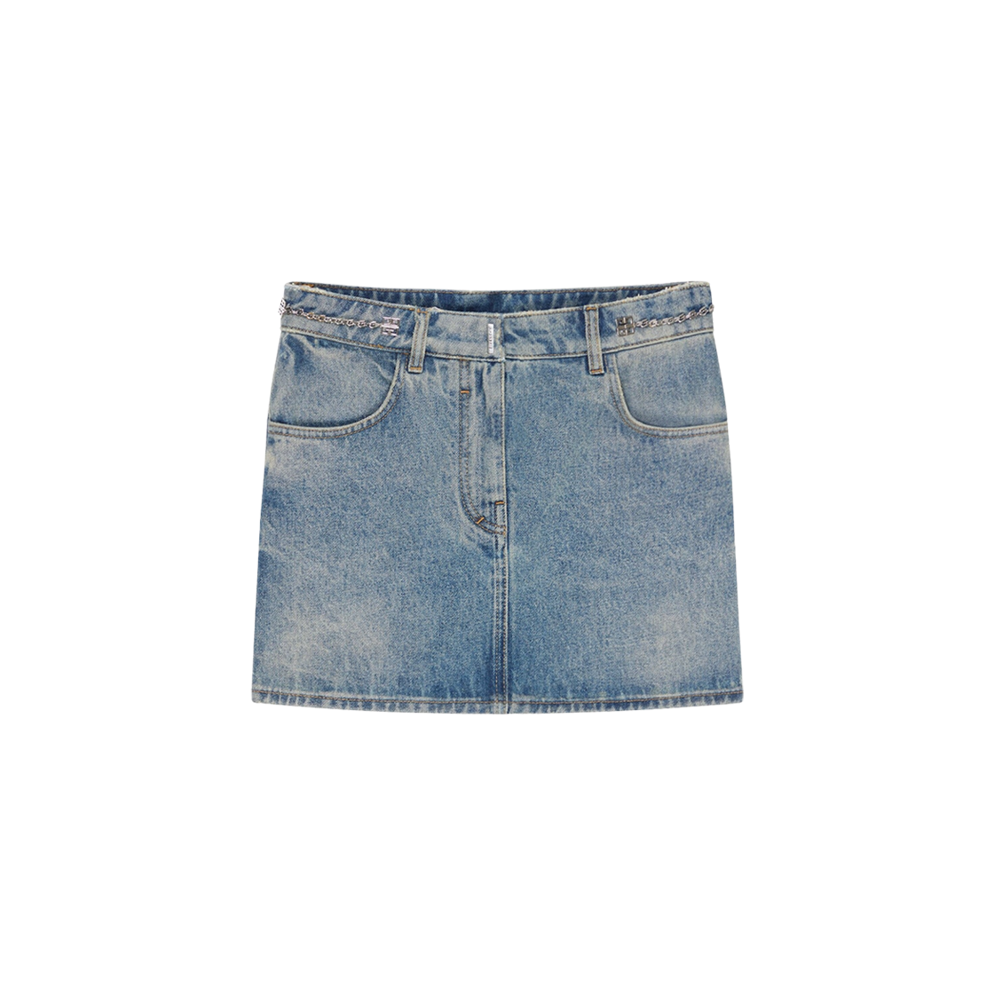 (W) 지방시 데님 체인 디테일 미니 스커트 미디움 블루((W) Givench Mini Skirt in Denim with Chain Detail Medium Blue)