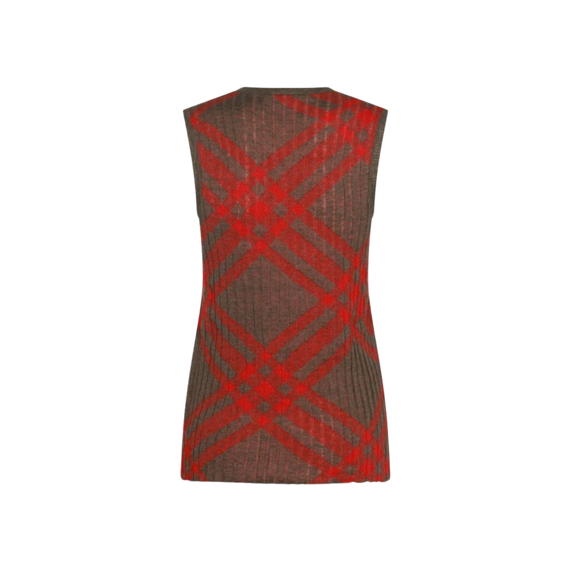 8093576 (W) Burberry Check Wool Blend Knit Vest Dark Green